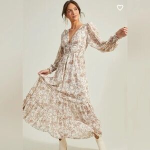 Altar'd State Cream and Brown Floral Maxi Dress